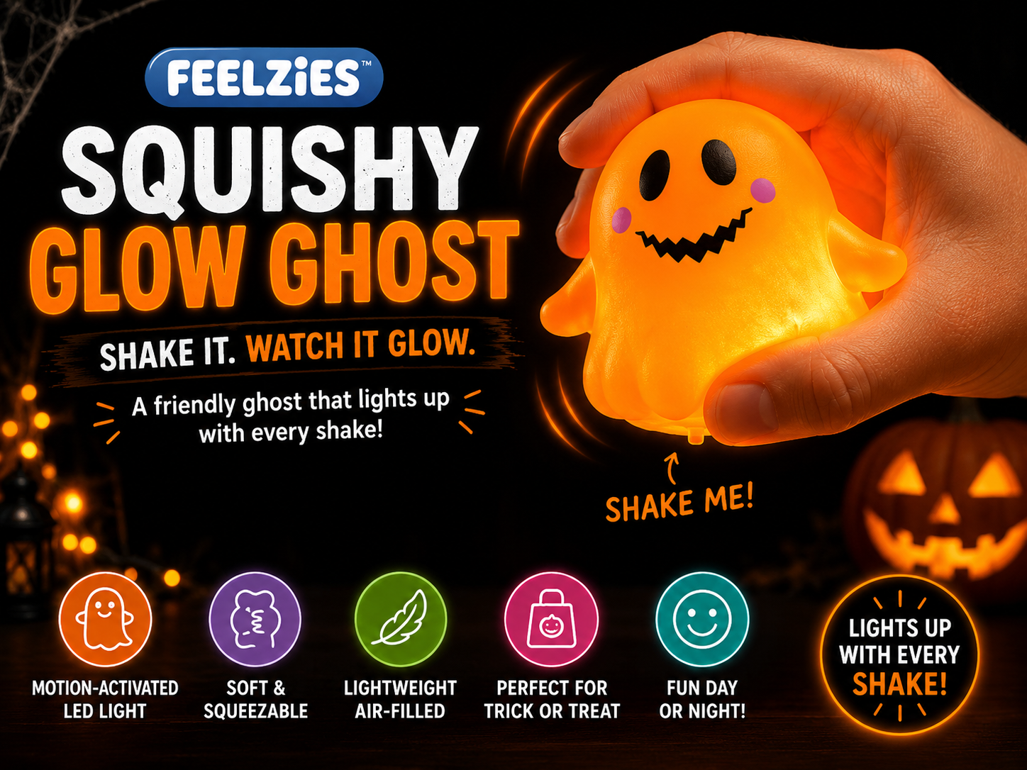 FEELZiES™ Squishy Glow Ghost - Light Up Squishy