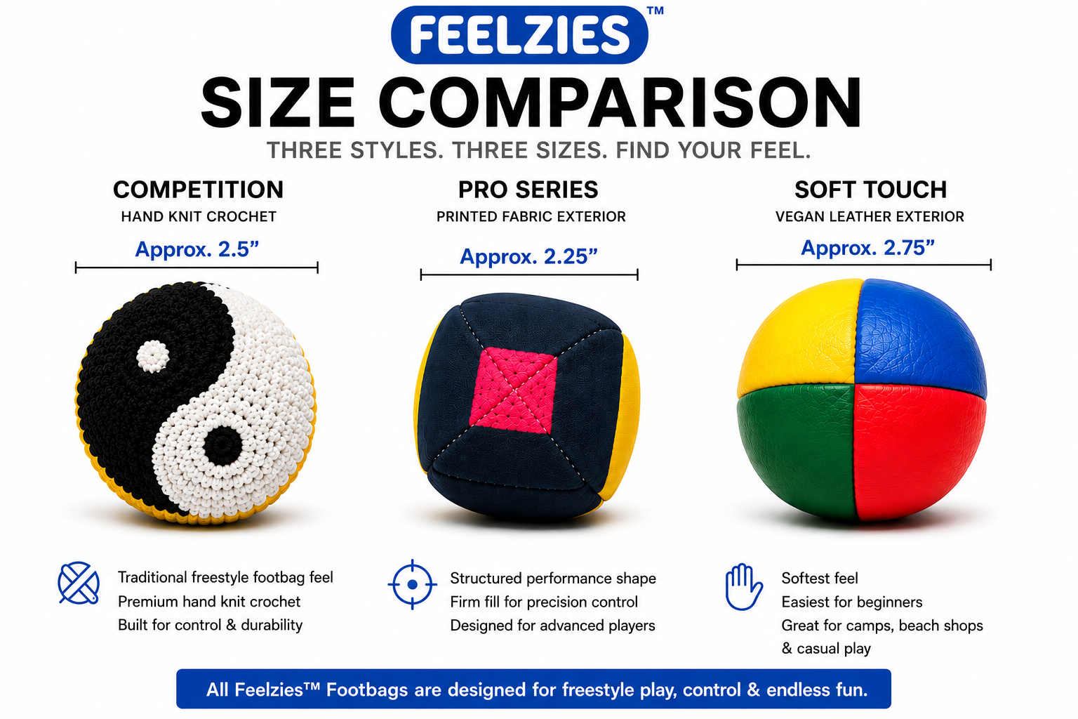 Feelzies™ Pro Series Footbags – Assorted Hacky Sacks - 6 Pack