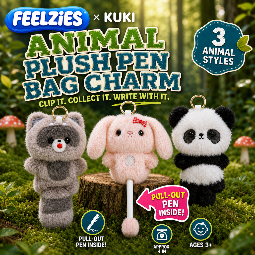 FEELZiES™ × KUKI Animal Plush Bag Charm with Hidden Pen