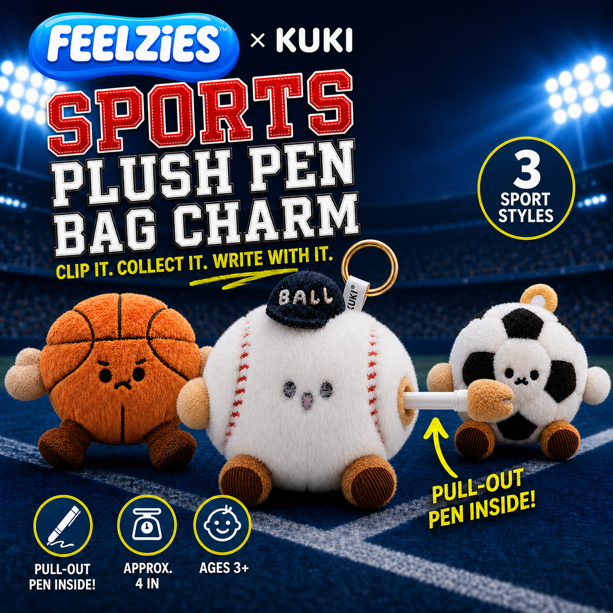 FEELZiES™ × KUKI Sports Plush Bag Charm with Hidden Pen