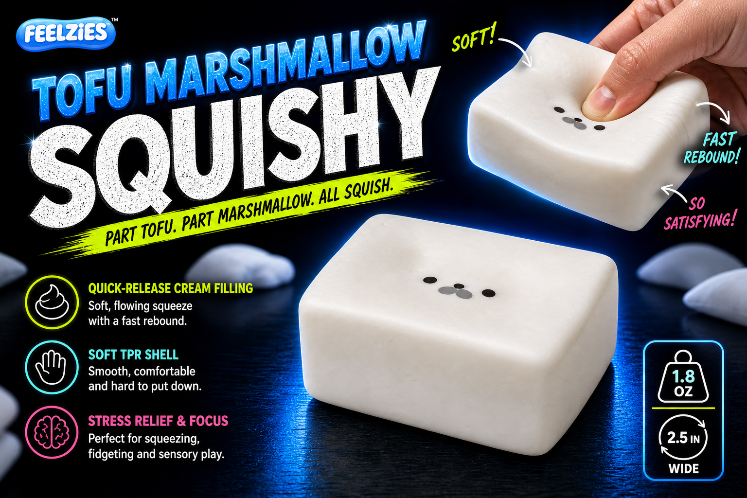 FEELZiES™ Tofu Marshmallow Squishy™ – Quick-Release Cream Filling