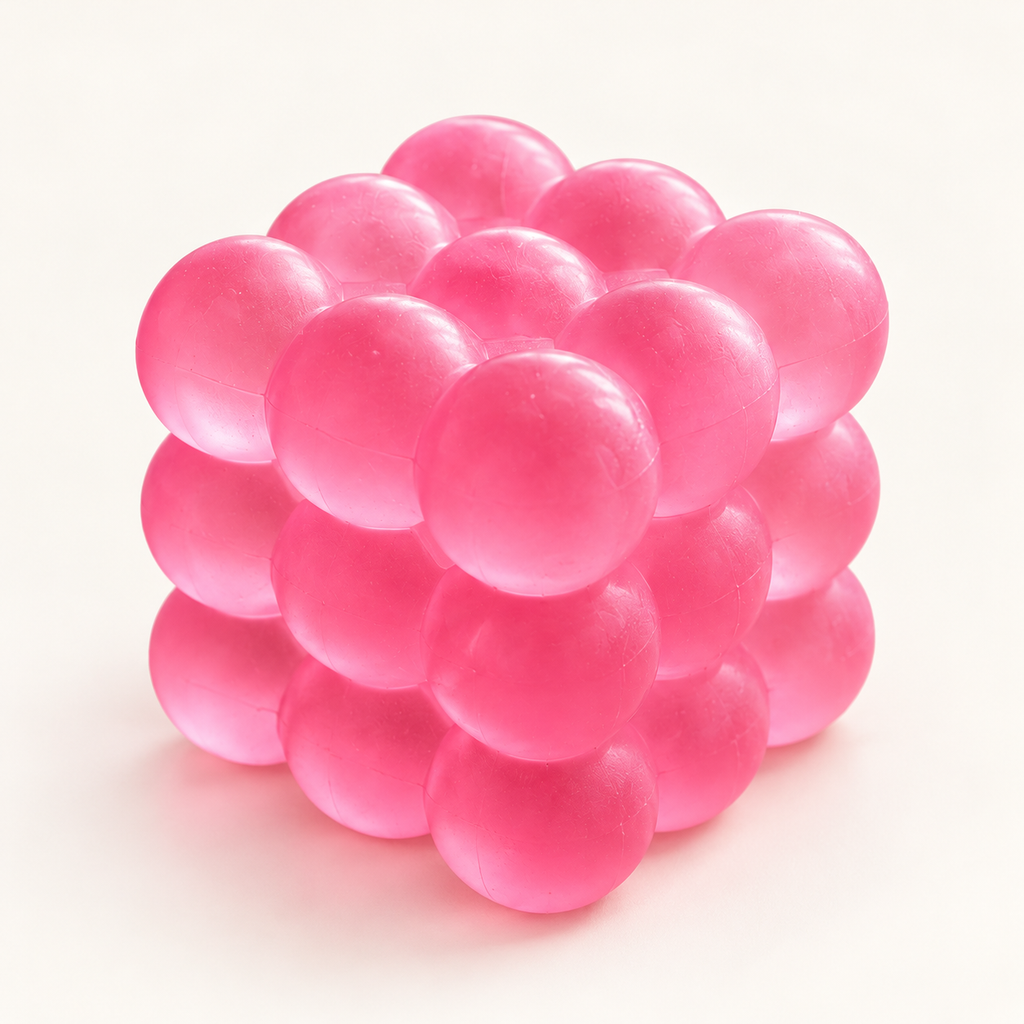 pink Bubble Cube squishy — clean studio view