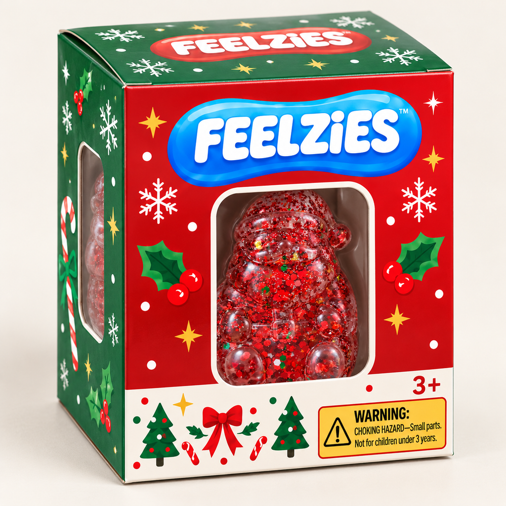 Santa Christmas Squishy packed in a Feelzies seasonal gift box