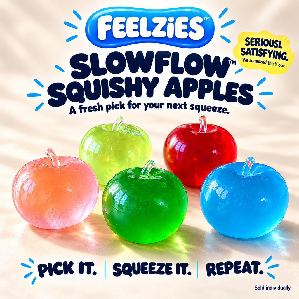 Feelzies SlowFlow Squishy Apples in five translucent colors — a fresh pick for your next squeeze