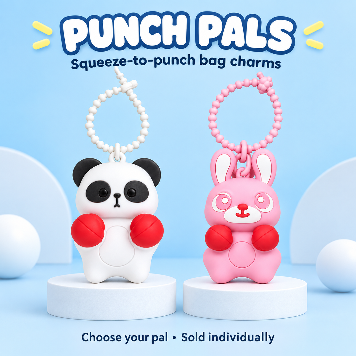 Feelzies™ Punch Pals — Squeeze-to-Punch Bag Charms